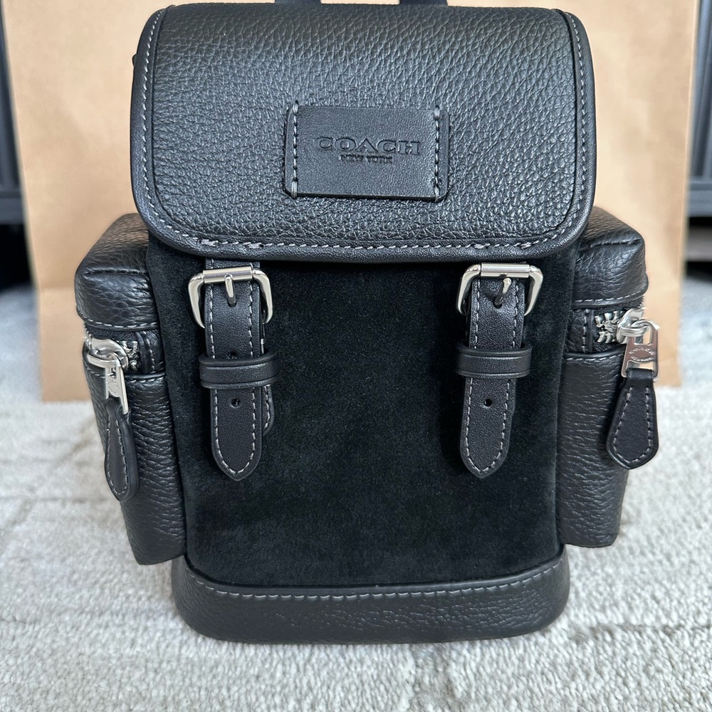 NWT Coach Sprint Sling Black Leather & Suede Mini Backpack